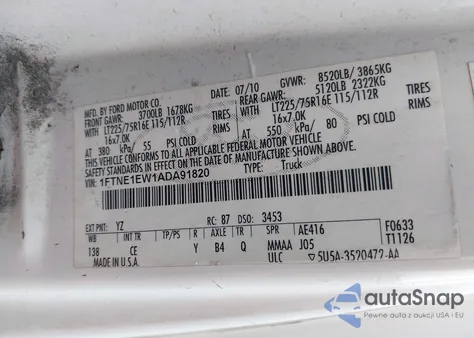 2010 Ford E-150 Commercial/Recreational from USA, damaged, VIN 1FTNE1EW1ADA91820